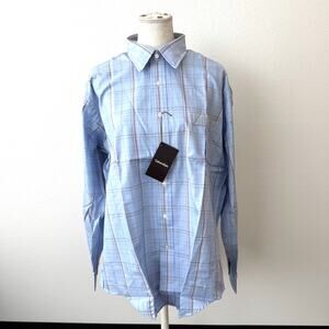 Calvin Klein Men's Blue Plaid Button Up Collared Long Sleeve 17-17.5" Size XL